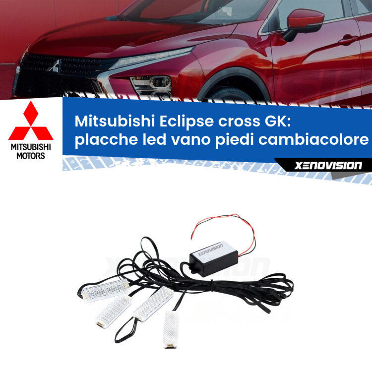 <strong>Kit placche LED cambiacolore vano piedi Mitsubishi Eclipse cross</strong> GK 2017 in poi. 4 placche <strong>Bluetooth</strong> con app Android /iOS.