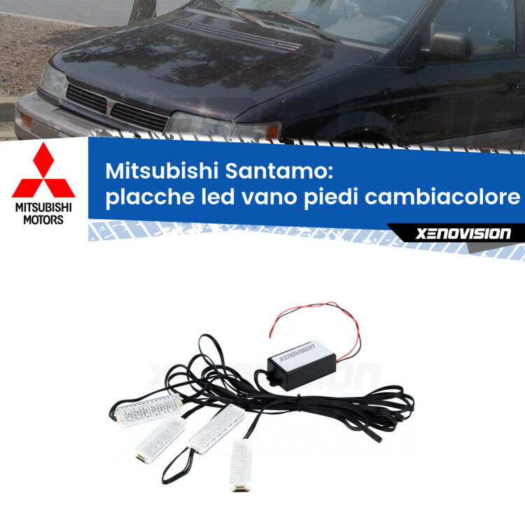 <strong>Kit placche LED cambiacolore vano piedi Mitsubishi Santamo</strong>  1999 - 2004. 4 placche <strong>Bluetooth</strong> con app Android /iOS.