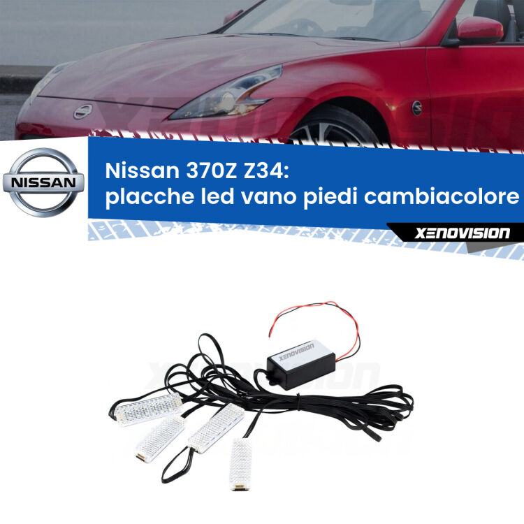 <strong>Kit placche LED cambiacolore vano piedi Nissan 370Z</strong> Z34 2009 in poi. 4 placche <strong>Bluetooth</strong> con app Android /iOS.