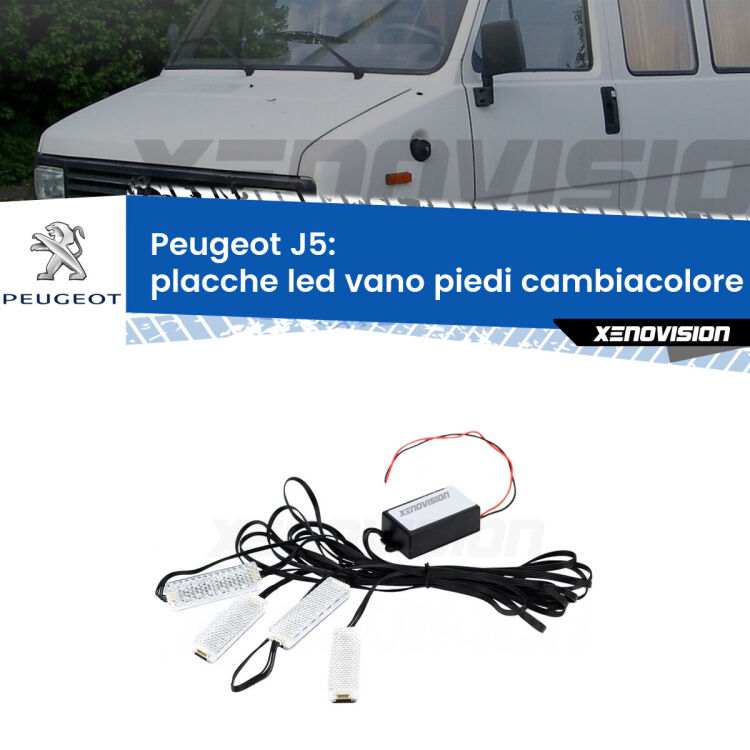 <strong>Kit placche LED cambiacolore vano piedi Peugeot J5</strong>  1990 - 1994. 4 placche <strong>Bluetooth</strong> con app Android /iOS.