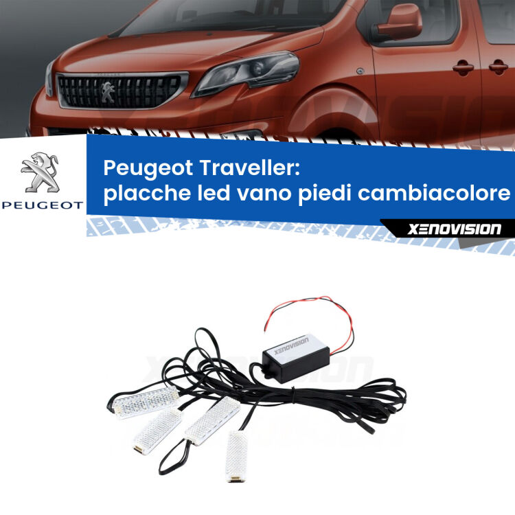 <strong>Kit placche LED cambiacolore vano piedi Peugeot Traveller</strong>  2016 in poi. 4 placche <strong>Bluetooth</strong> con app Android /iOS.