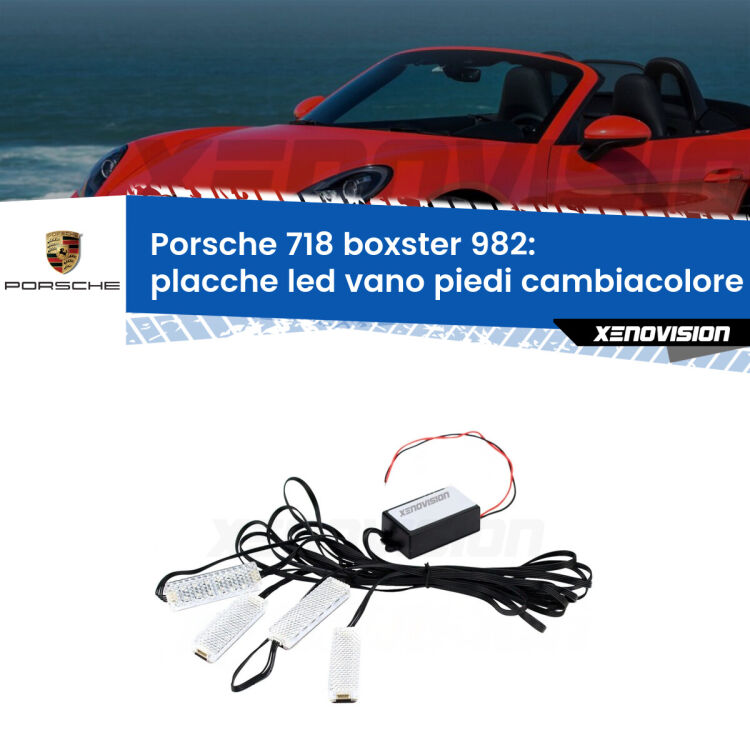 <strong>Kit placche LED cambiacolore vano piedi Porsche 718 boxster</strong> 982 2016 in poi. 4 placche <strong>Bluetooth</strong> con app Android /iOS.