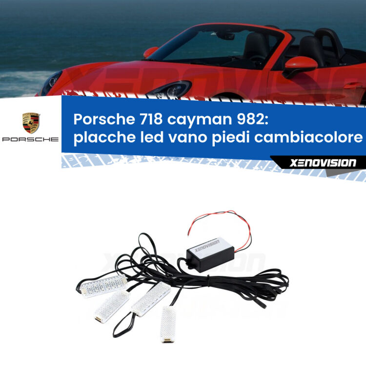 <strong>Kit placche LED cambiacolore vano piedi Porsche 718 cayman</strong> 982 2016 in poi. 4 placche <strong>Bluetooth</strong> con app Android /iOS.