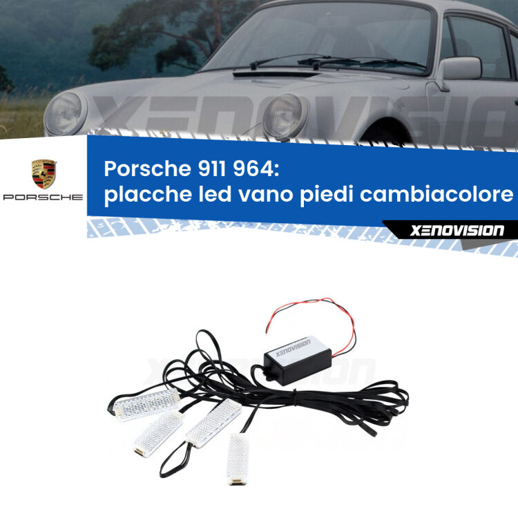 <strong>Kit placche LED cambiacolore vano piedi Porsche 911</strong> 964 1988 - 1993. 4 placche <strong>Bluetooth</strong> con app Android /iOS.