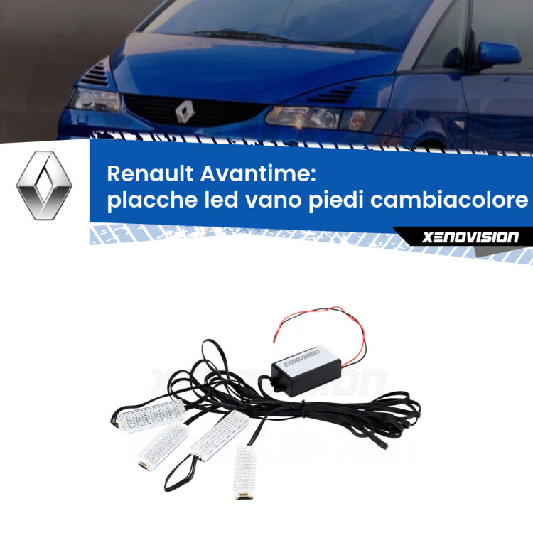 <strong>Kit placche LED cambiacolore vano piedi Renault Avantime</strong>  2001 - 2003. 4 placche <strong>Bluetooth</strong> con app Android /iOS.