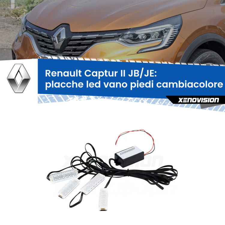 <strong>Kit placche LED cambiacolore vano piedi Renault Captur II</strong> JB/JE 2019 in poi. 4 placche <strong>Bluetooth</strong> con app Android /iOS.