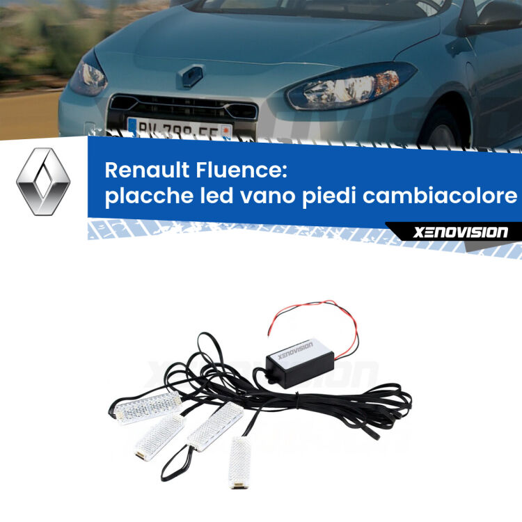 <strong>Kit placche LED cambiacolore vano piedi Renault Fluence</strong>  2010 - 2015. 4 placche <strong>Bluetooth</strong> con app Android /iOS.