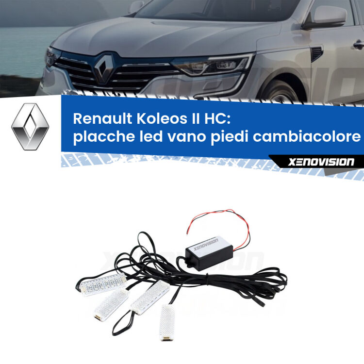 <strong>Kit placche LED cambiacolore vano piedi Renault Koleos II</strong> HC 2016 in poi. 4 placche <strong>Bluetooth</strong> con app Android /iOS.