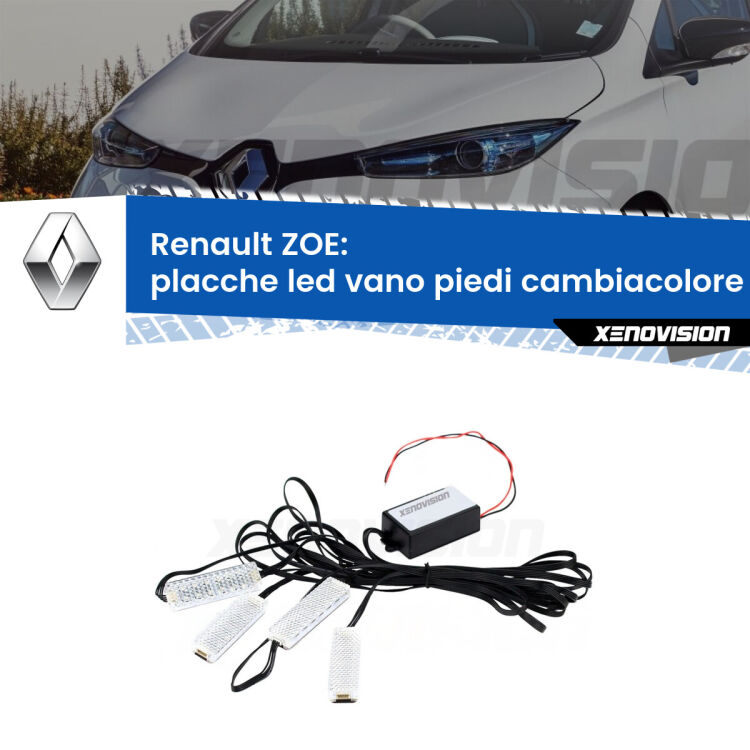 <strong>Kit placche LED cambiacolore vano piedi Renault ZOE</strong>  2012 in poi. 4 placche <strong>Bluetooth</strong> con app Android /iOS.