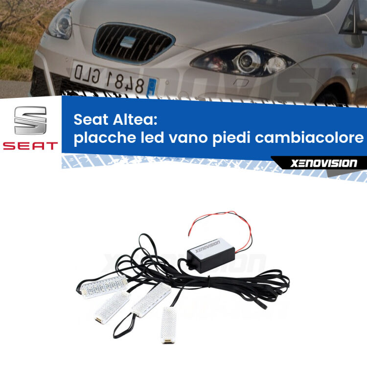 <strong>Kit placche LED cambiacolore vano piedi Seat Altea</strong>  2004 - 2010. 4 placche <strong>Bluetooth</strong> con app Android /iOS.