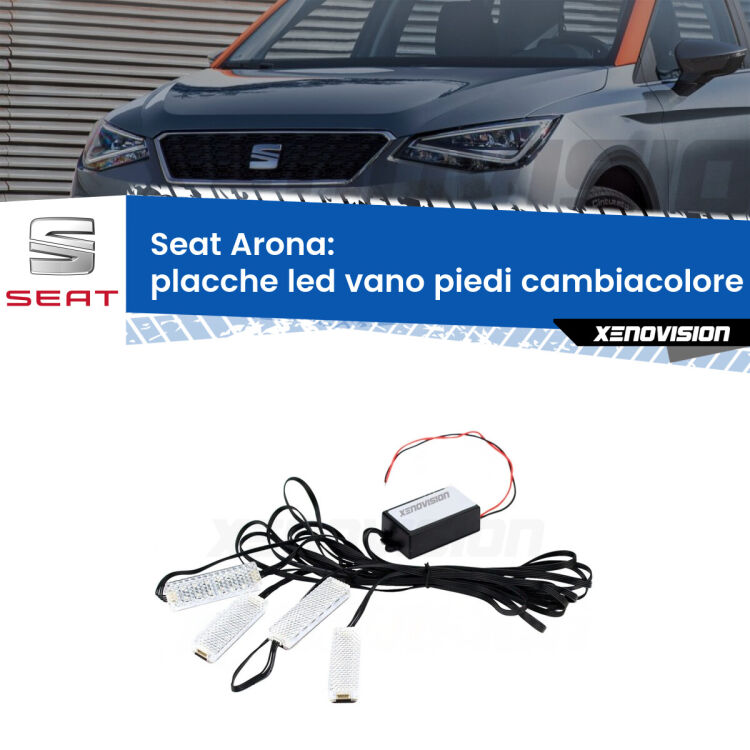 <strong>Kit placche LED cambiacolore vano piedi Seat Arona</strong>  2017 in poi. 4 placche <strong>Bluetooth</strong> con app Android /iOS.