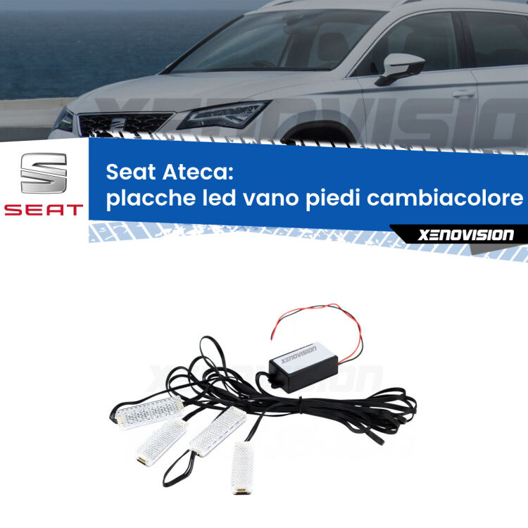 <strong>Kit placche LED cambiacolore vano piedi Seat Ateca</strong>  2016 in poi. 4 placche <strong>Bluetooth</strong> con app Android /iOS.