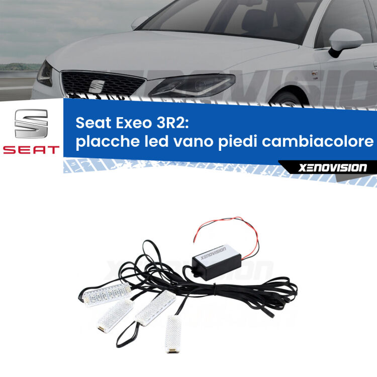 <strong>Kit placche LED cambiacolore vano piedi Seat Exeo</strong> 3R2 2008 - 2013. 4 placche <strong>Bluetooth</strong> con app Android /iOS.