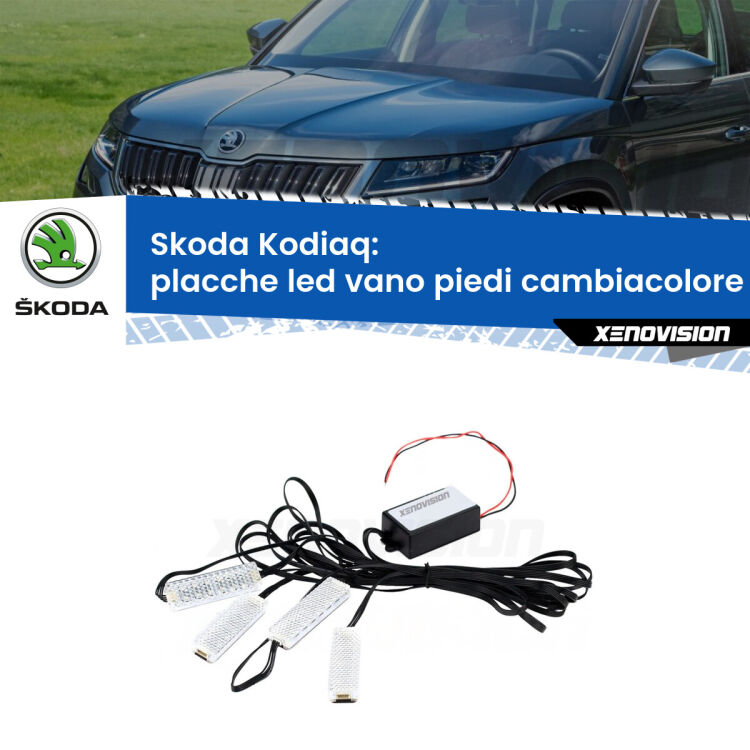 <strong>Kit placche LED cambiacolore vano piedi Skoda Kodiaq</strong>  2016 in poi. 4 placche <strong>Bluetooth</strong> con app Android /iOS.