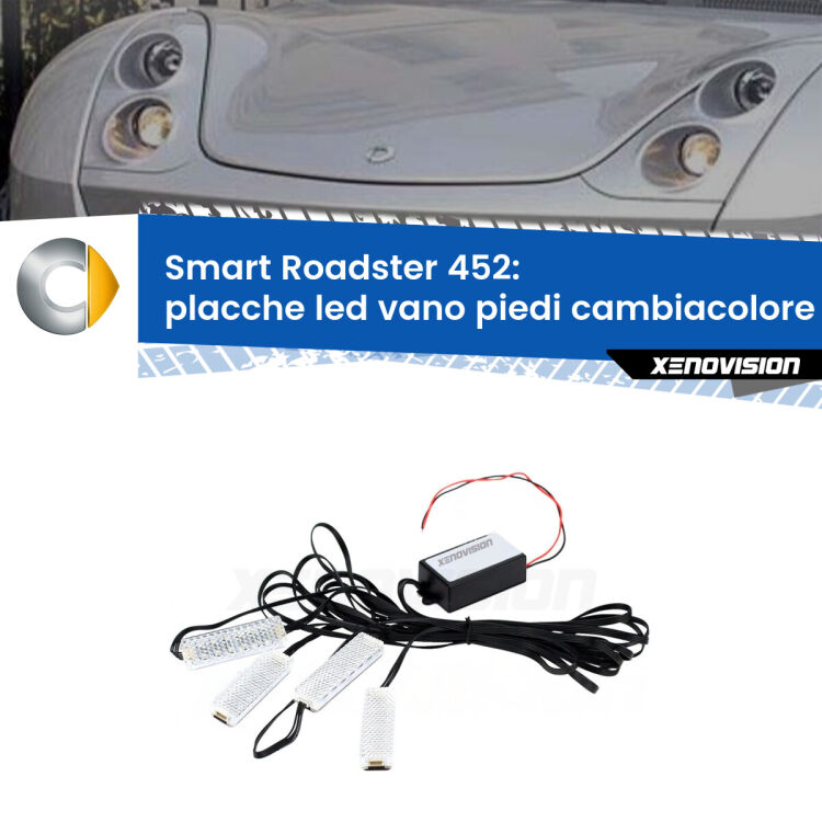 <strong>Kit placche LED cambiacolore vano piedi Smart Roadster</strong> 452 2003 - 2005. 4 placche <strong>Bluetooth</strong> con app Android /iOS.