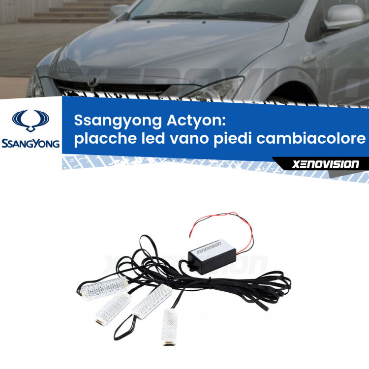 <strong>Kit placche LED cambiacolore vano piedi Ssangyong Actyon</strong>  2006 - 2017. 4 placche <strong>Bluetooth</strong> con app Android /iOS.