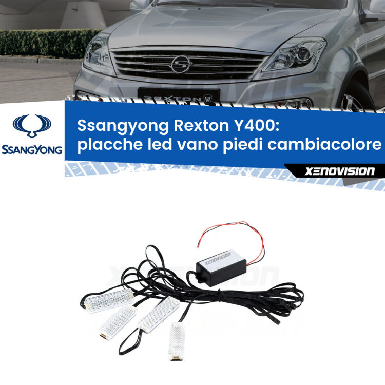 <strong>Kit placche LED cambiacolore vano piedi Ssangyong Rexton</strong> Y400 2017 in poi. 4 placche <strong>Bluetooth</strong> con app Android /iOS.