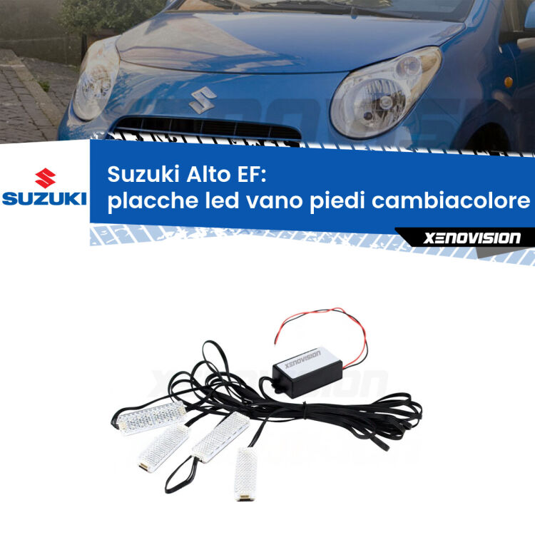 <strong>Kit placche LED cambiacolore vano piedi Suzuki Alto</strong> EF 1994 - 2002. 4 placche <strong>Bluetooth</strong> con app Android /iOS.