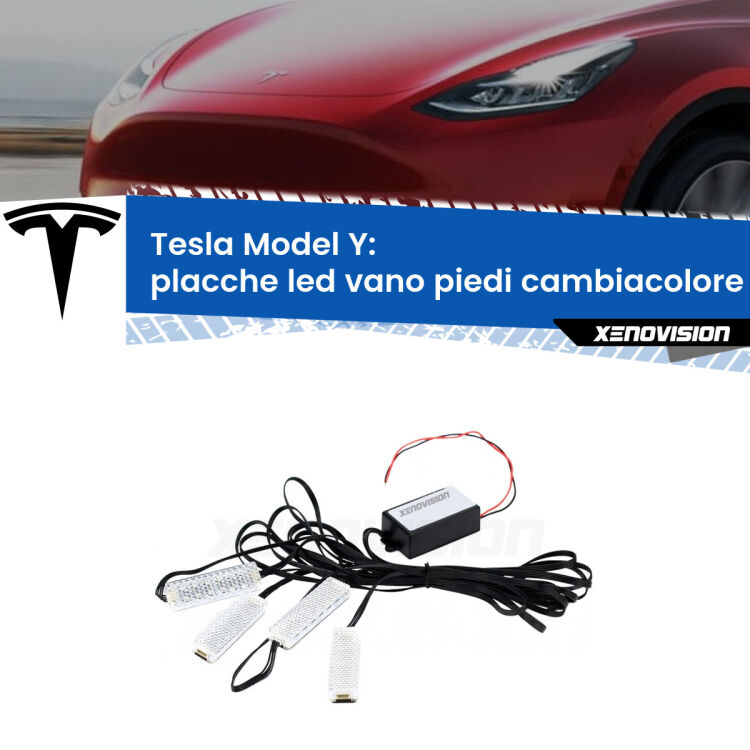 <strong>Kit placche LED cambiacolore vano piedi Tesla Model Y</strong>  2020 in poi. 4 placche <strong>Bluetooth</strong> con app Android /iOS.