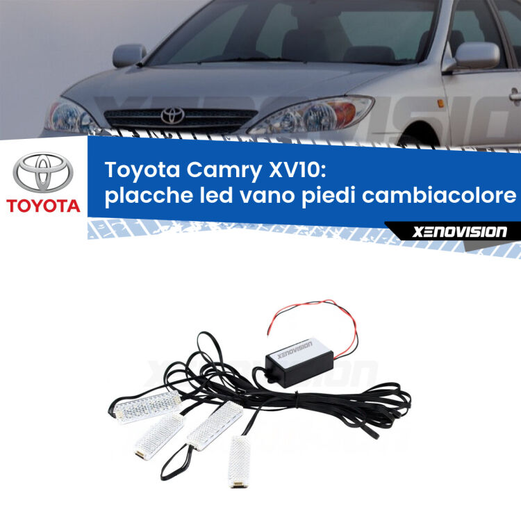 <strong>Kit placche LED cambiacolore vano piedi Toyota Camry</strong> XV10 1991 - 1996. 4 placche <strong>Bluetooth</strong> con app Android /iOS.