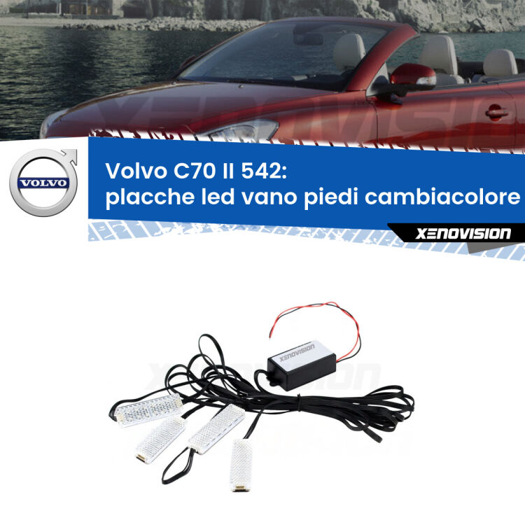 <strong>Kit placche LED cambiacolore vano piedi Volvo C70 II</strong> 542 2006 - 2013. 4 placche <strong>Bluetooth</strong> con app Android /iOS.