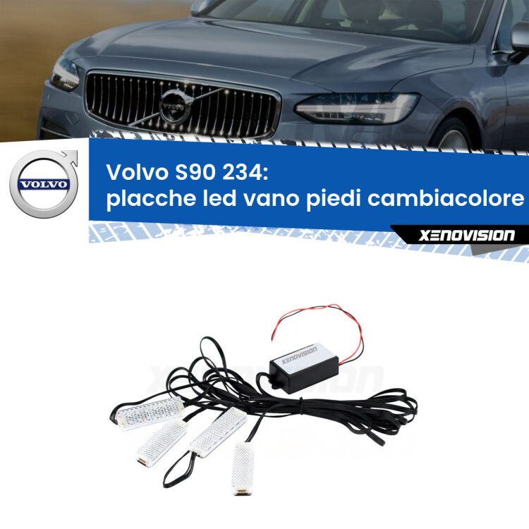 <strong>Kit placche LED cambiacolore vano piedi Volvo S90</strong> 234 2016 in poi. 4 placche <strong>Bluetooth</strong> con app Android /iOS.