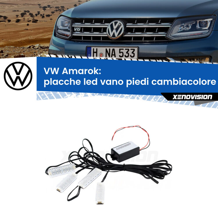 <strong>Kit placche LED cambiacolore vano piedi VW Amarok</strong>  2010 - 2021. 4 placche <strong>Bluetooth</strong> con app Android /iOS.