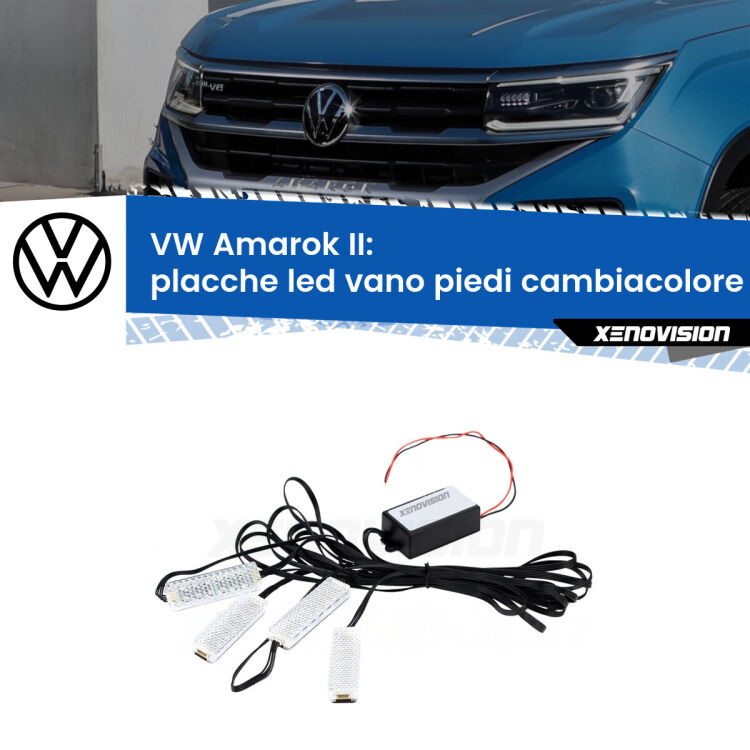 <strong>Kit placche LED cambiacolore vano piedi VW Amarok</strong> II 2022 in poi. 4 placche <strong>Bluetooth</strong> con app Android /iOS.