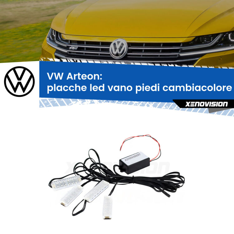 <strong>Kit placche LED cambiacolore vano piedi VW Arteon</strong>  2017 in poi. 4 placche <strong>Bluetooth</strong> con app Android /iOS.