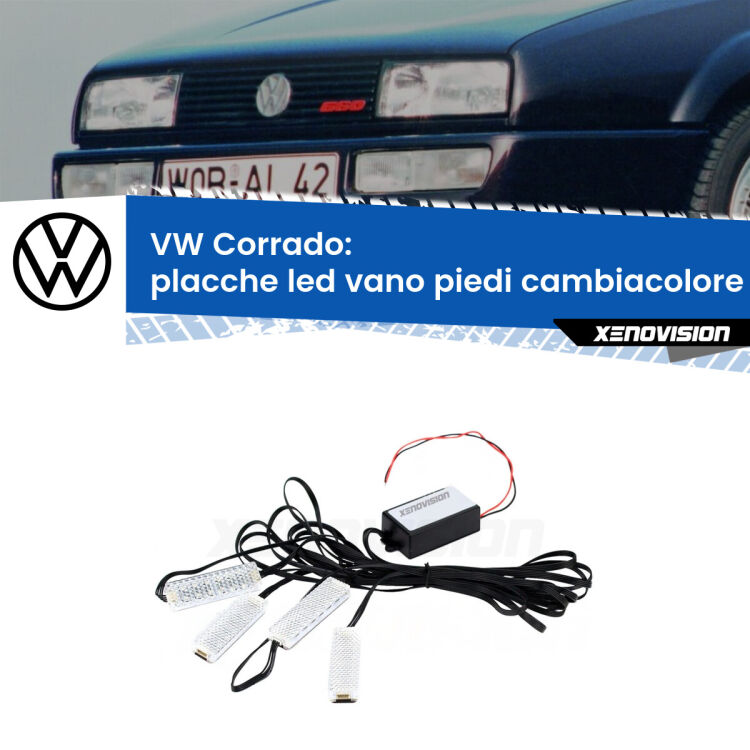 <strong>Kit placche LED cambiacolore vano piedi VW Corrado</strong>  1988 - 1995. 4 placche <strong>Bluetooth</strong> con app Android /iOS.