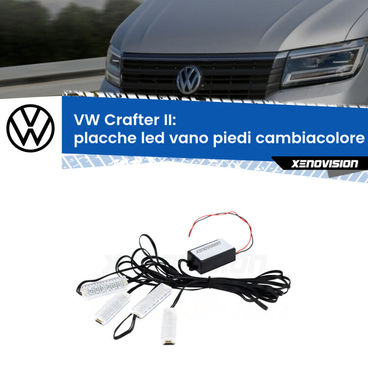 <strong>Kit placche LED cambiacolore vano piedi VW Crafter</strong> II 2017 in poi. 4 placche <strong>Bluetooth</strong> con app Android /iOS.