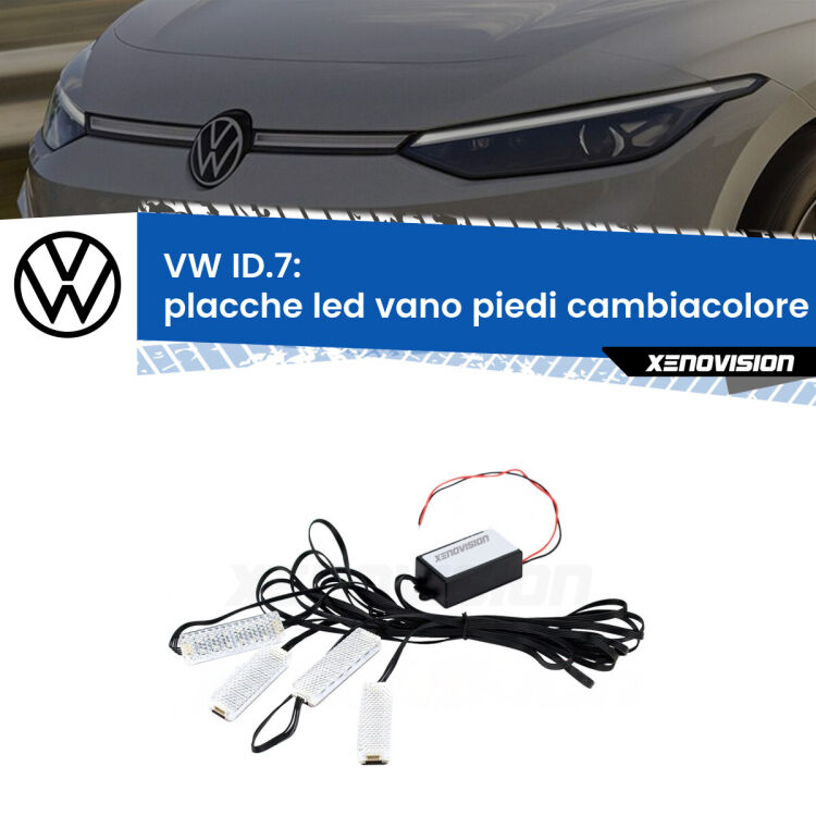 <strong>Kit placche LED cambiacolore vano piedi VW ID.7</strong>  2023 in poi. 4 placche <strong>Bluetooth</strong> con app Android /iOS.