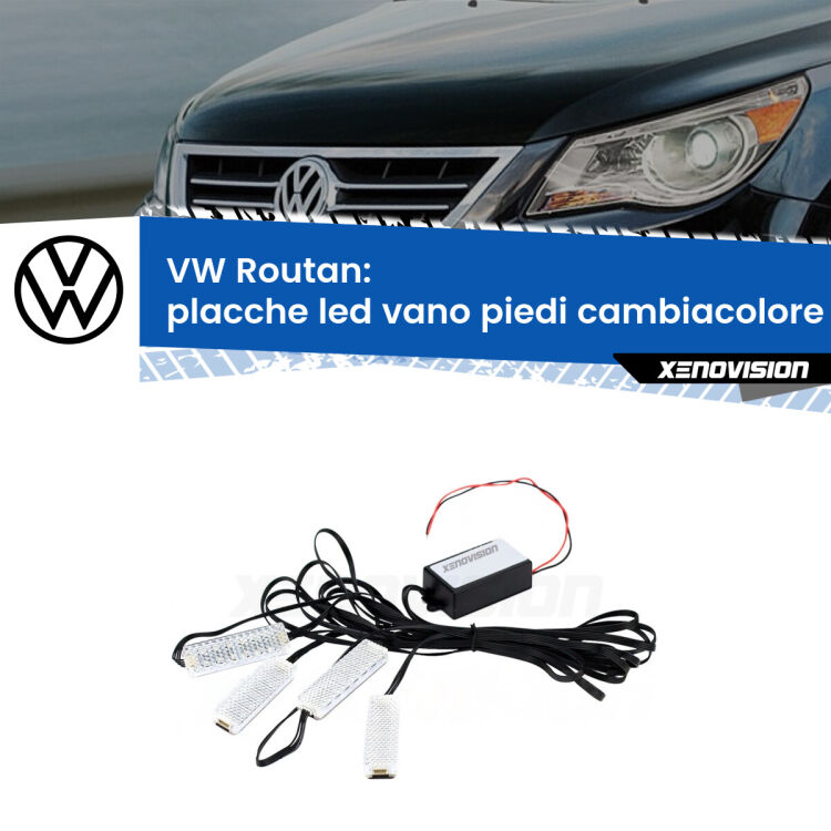 <strong>Kit placche LED cambiacolore vano piedi VW Routan</strong>  2008 - 2014. 4 placche <strong>Bluetooth</strong> con app Android /iOS.