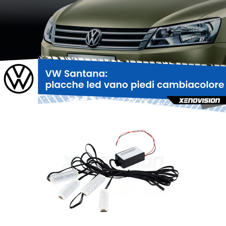 <strong>Kit placche LED cambiacolore vano piedi VW Santana</strong>  1995 - 2012. 4 placche <strong>Bluetooth</strong> con app Android /iOS.