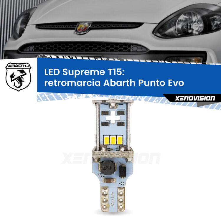 <strong>LED retromarcia per Abarth Punto Evo</strong>  2010 - 2014. 15 Chip CREE 3535, sviluppa un'incredibile potenza. Qualità Massima. Oltre 6W reali di pura potenza.