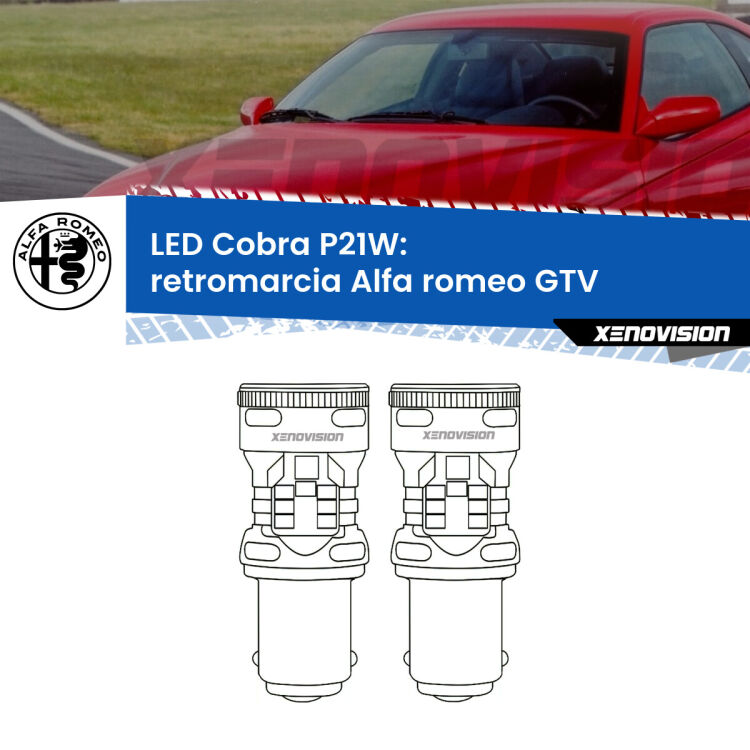 <strong>Retromarcia LED no-spie per Alfa romeo GTV</strong>  1995 - 2005. Coppia lampade <strong>P21W</strong> modello Cobra super-canbus, raffreddate a ventola.