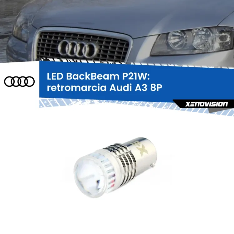 <strong>Retromarcia LED per Audi A3</strong> 8P 3 porte. Lampada <strong>P21W</strong> canbus. Illumina a giorno con questo straordinario cannone LED a luminosità estrema.