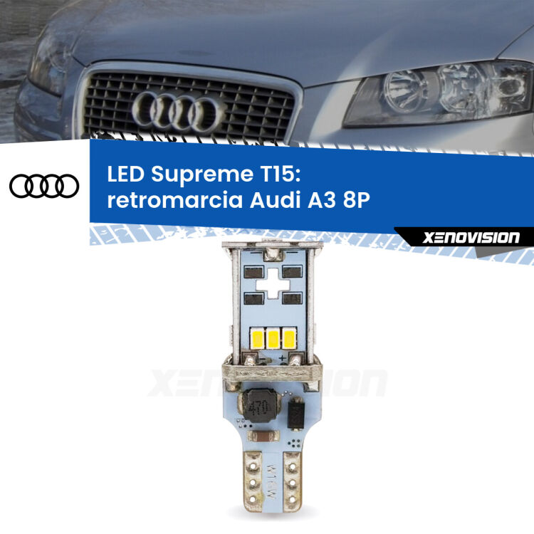 <strong>LED retromarcia per Audi A3</strong> 8P Cabrio. 15 Chip CREE 3535, sviluppa un'incredibile potenza. Qualità Massima. Oltre 6W reali di pura potenza.