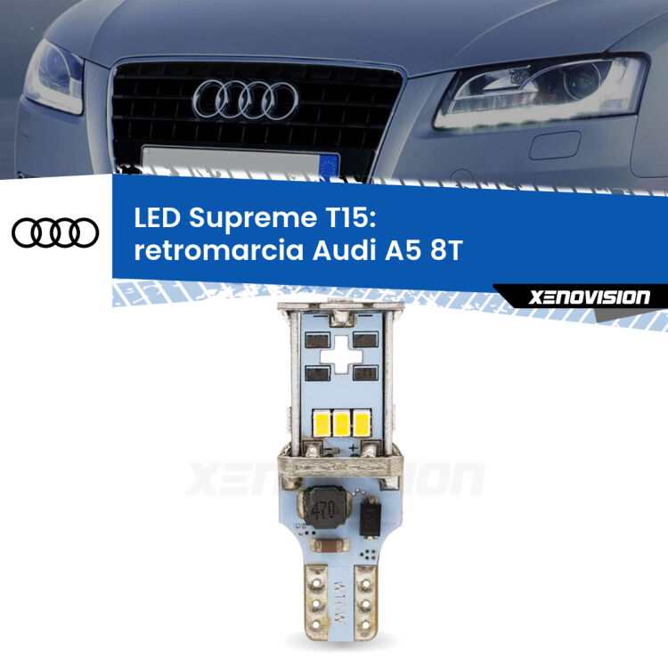 <strong>LED retromarcia per Audi A5</strong> 8T 2007 - 2017. 15 Chip CREE 3535, sviluppa un'incredibile potenza. Qualità Massima. Oltre 6W reali di pura potenza.