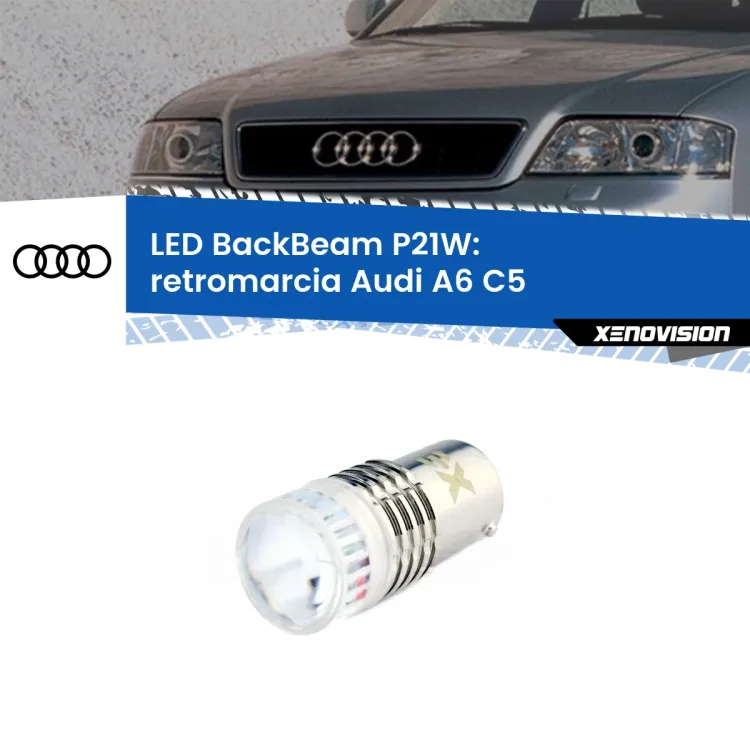 <strong>Retromarcia LED per Audi A6</strong> C5 1997 - 2004. Lampada <strong>P21W</strong> canbus. Illumina a giorno con questo straordinario cannone LED a luminosità estrema.