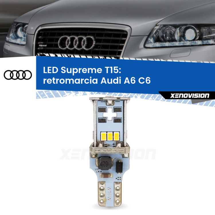 <strong>LED retromarcia per Audi A6</strong> C6 2009 - 2011. 15 Chip CREE 3535, sviluppa un'incredibile potenza. Qualità Massima. Oltre 6W reali di pura potenza.