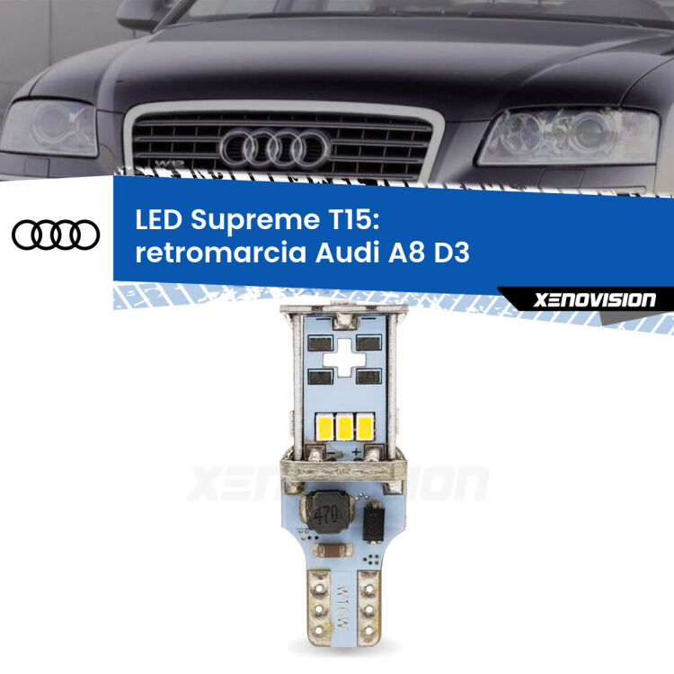 <strong>LED retromarcia per Audi A8</strong> D3 2002 - 2009. 15 Chip CREE 3535, sviluppa un'incredibile potenza. Qualità Massima. Oltre 6W reali di pura potenza.