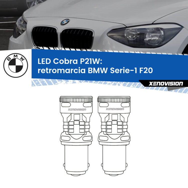 <strong>Retromarcia LED no-spie per BMW Serie-1</strong> F20 2010 - 2014. Coppia lampade <strong>P21W</strong> modello Cobra super-canbus, raffreddate a ventola.