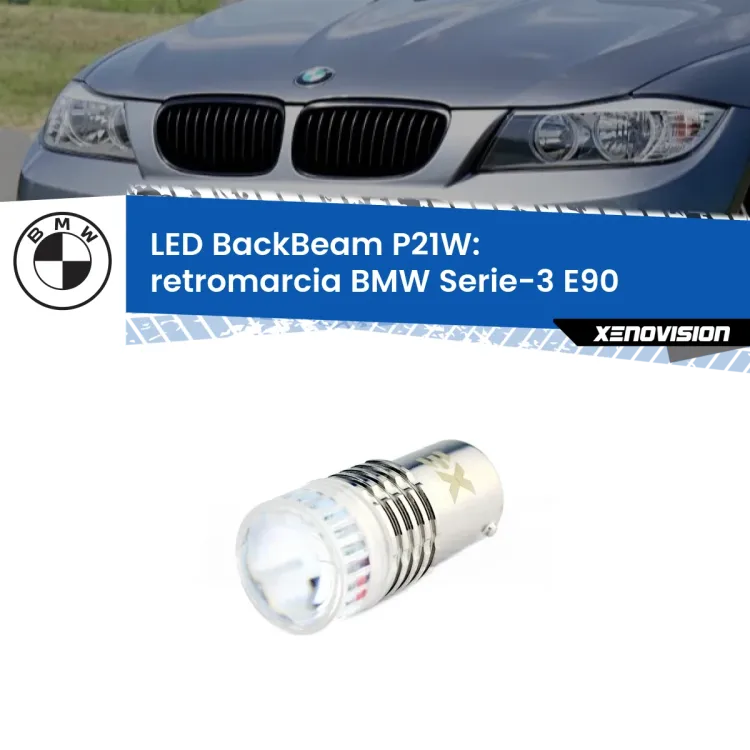 <strong>Retromarcia LED per BMW Serie-3</strong> E90 in poi. Lampada <strong>P21W</strong> canbus. Illumina a giorno con questo straordinario cannone LED a luminosità estrema.