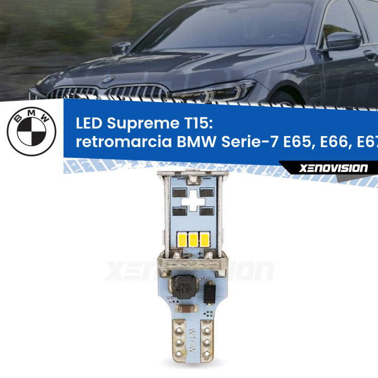 <strong>LED retromarcia per BMW Serie-7</strong> E65, E66, E67 2001 - 2008. 15 Chip CREE 3535, sviluppa un'incredibile potenza. Qualità Massima. Oltre 6W reali di pura potenza.