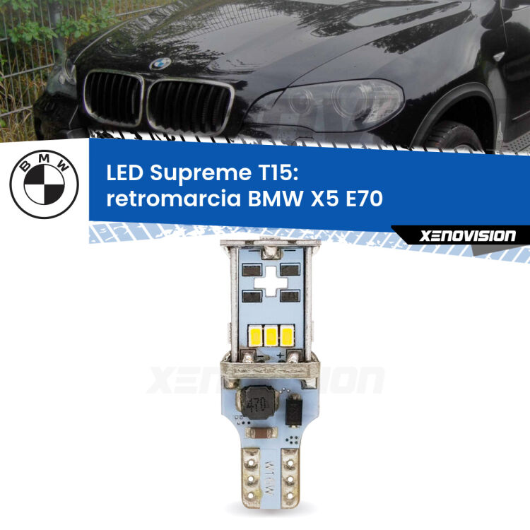 <strong>LED retromarcia per BMW X5</strong> E70 2006 - 2013. 15 Chip CREE 3535, sviluppa un'incredibile potenza. Qualità Massima. Oltre 6W reali di pura potenza.