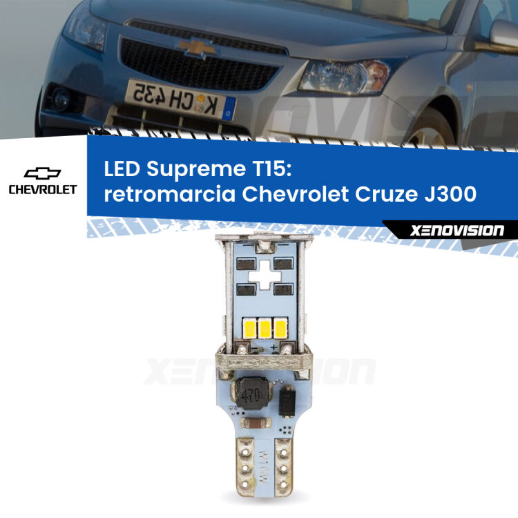 <strong>LED retromarcia per Chevrolet Cruze</strong> J300 2009 - 2019. 15 Chip CREE 3535, sviluppa un'incredibile potenza. Qualità Massima. Oltre 6W reali di pura potenza.