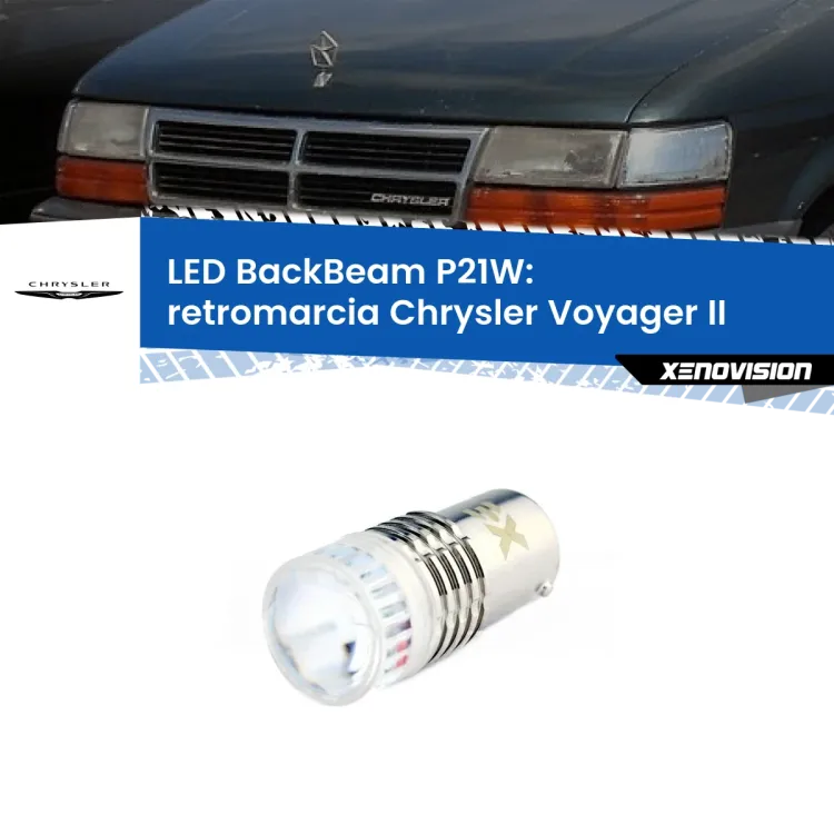 <strong>Retromarcia LED per Chrysler Voyager II</strong>  1990 - 1995. Lampada <strong>P21W</strong> canbus. Illumina a giorno con questo straordinario cannone LED a luminosità estrema.