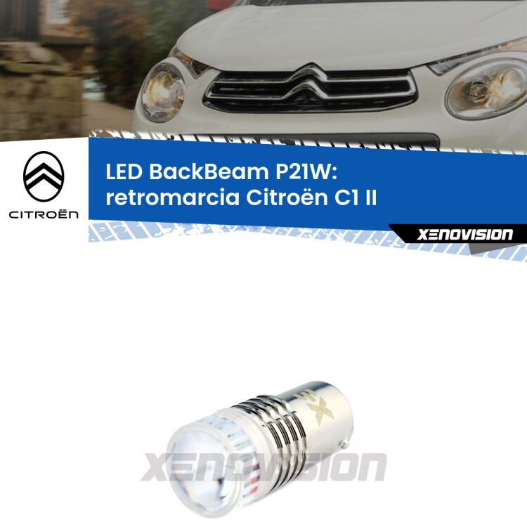 <strong>Retromarcia LED per Citroën C1</strong> II 2014 in poi. Lampada <strong>P21W</strong> canbus. Illumina a giorno con questo straordinario cannone LED a luminosità estrema.