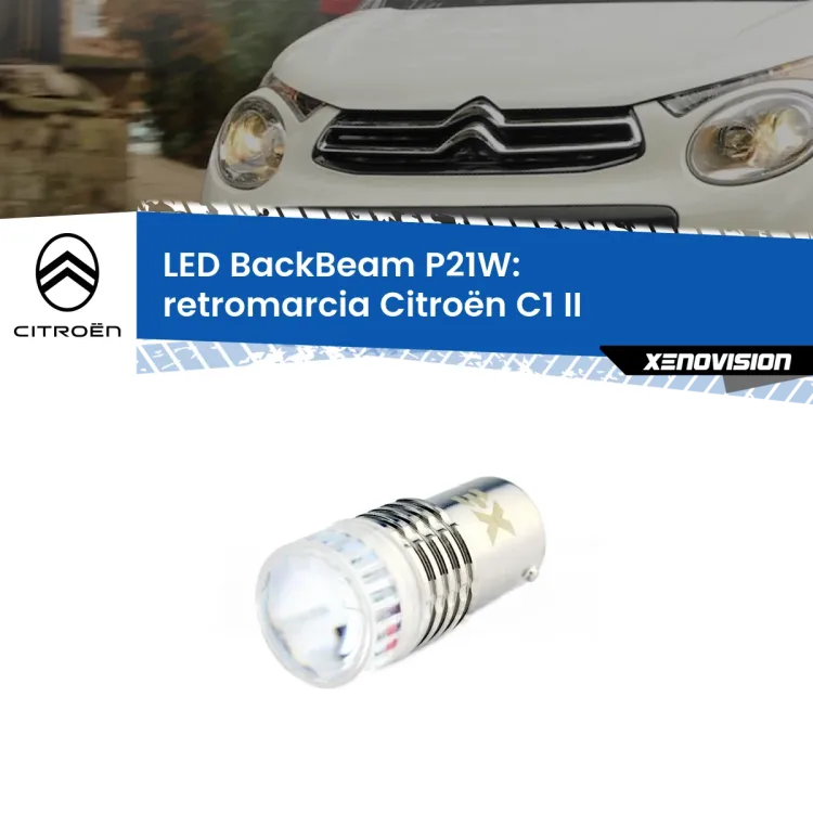 <strong>Retromarcia LED per Citroën C1</strong> II 2014 in poi. Lampada <strong>P21W</strong> canbus. Illumina a giorno con questo straordinario cannone LED a luminosità estrema.